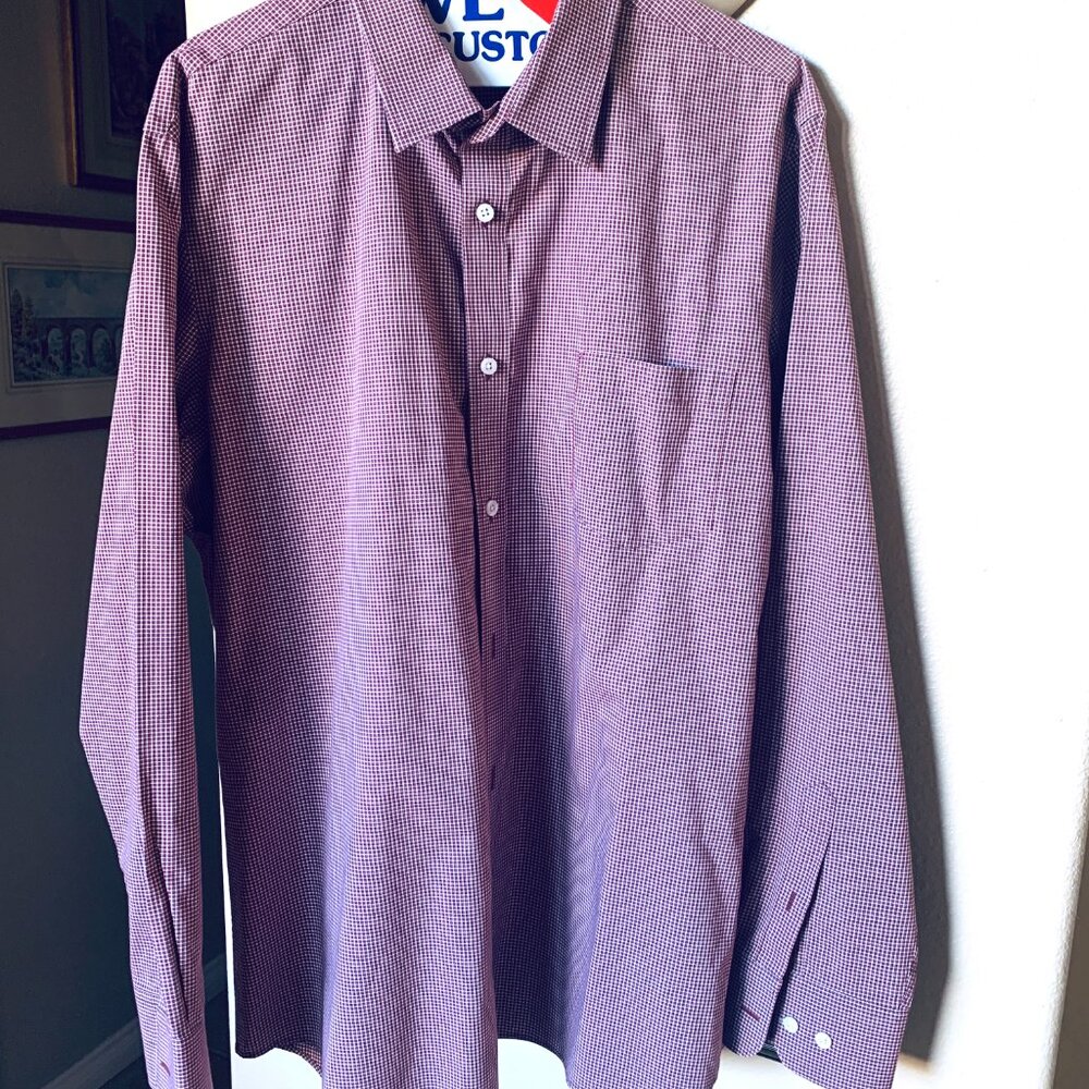 NORDSTROM CLASSIC Mens XL Burgundy Check  Long Sleeve 100% Cotton Regular Fit